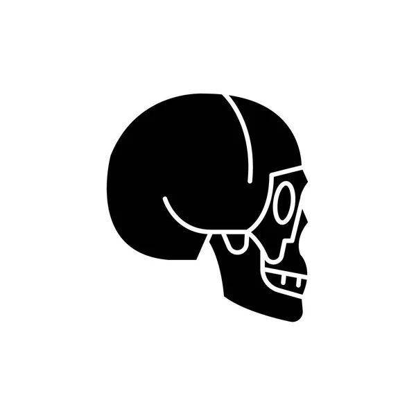 Skull side view black icon, vector sign on isolated background. Skull side view concept symbol, illustration — Stock Vector