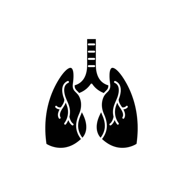 Pulmões ícone preto, sinal de vetor em fundo isolado. Símbolo de conceito de pulmões, ilustração — Vetor de Stock