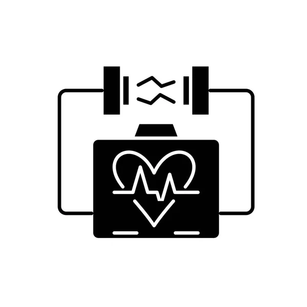 Estimulação cardíaca ícone preto, sinal de vetor em fundo isolado. Símbolo de conceito de estimulação cardíaca, ilustração —  Vetores de Stock