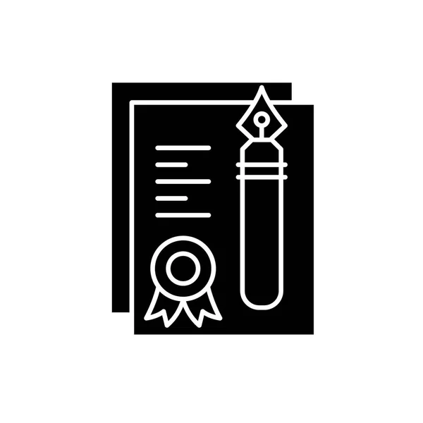 Sistema de certificación icono negro, signo vectorial sobre fondo aislado. Sistema de certificación concepto símbolo, ilustración — Vector de stock