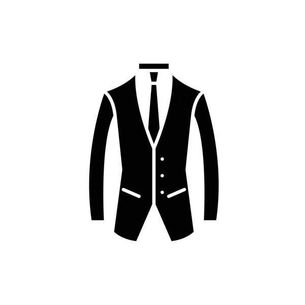 Traje de negocios icono negro, signo de vector sobre fondo aislado. Símbolo de concepto de traje de negocios, ilustración — Vector de stock