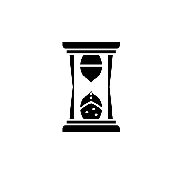 Reloj de arena tiempo icono negro, signo de vector en el fondo aislado. Reloj de arena símbolo de concepto de tiempo, ilustración — Vector de stock