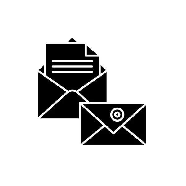 Business correspondence black icon, vector sign on isolated background. Business correspondence concept symbol, illustration