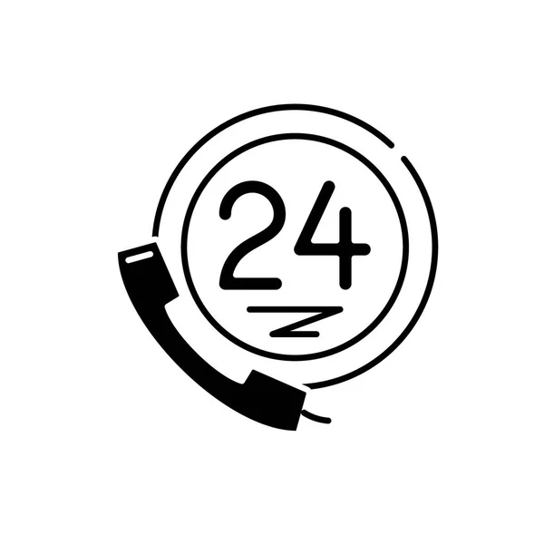 24 Stunden Client-Unterstützung schwarzes Symbol, Vektor-Zeichen auf isoliertem Hintergrund. 24 Stunden Client Support Konzept Symbol, Illustration — Stockvektor