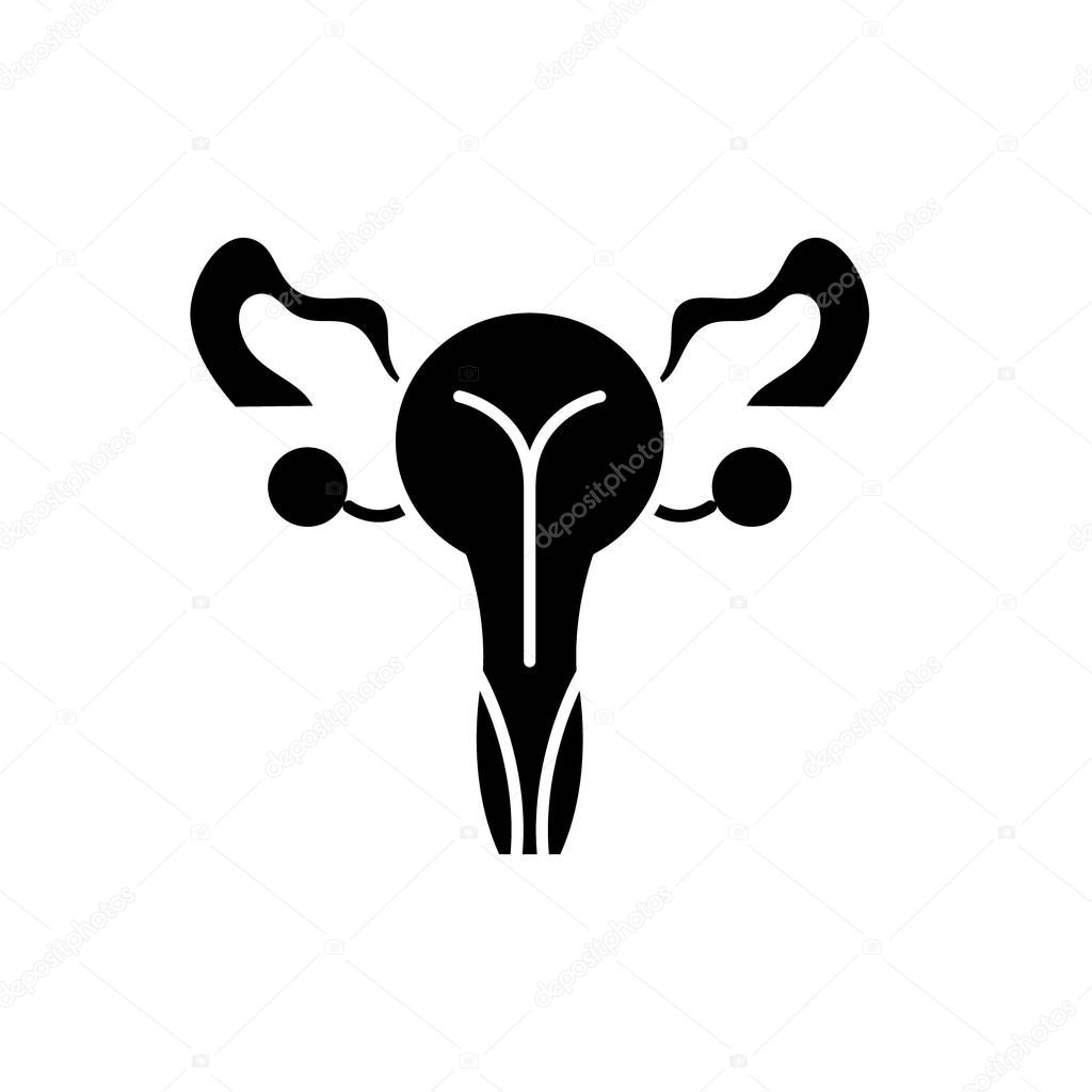 Female genitals black icon, vector sign on isolated background. Female genitals concept symbol, illustration 