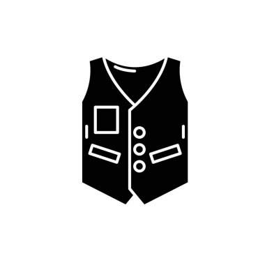 Yelek siyah simge çalışmak, izole arka plan tabelada vektör. Yelek kavramı sembol, illüstrasyon iş 