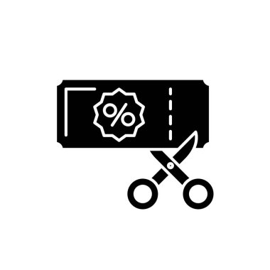 İndirim kuponları siyah simgesi, izole arka plan tabelada vektör. İndirim kuponları kavramı sembol, illüstrasyon 