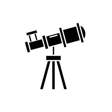 Siyah simge teleskop, izole arka plan tabelada vektör. Teleskop kavramı sembol, illüstrasyon 