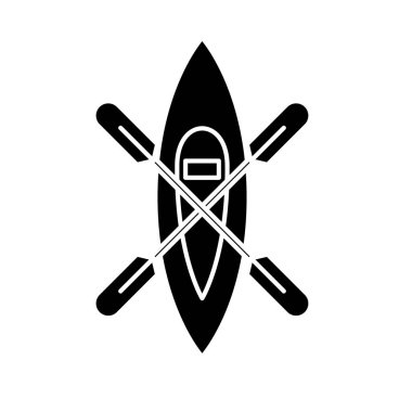 Tekne siyah simge kanosu, izole arka plan tabelada vektör. Tekne kavramı sembol, illüstrasyon Kayak 