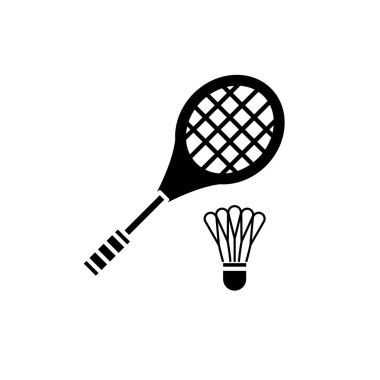 Badminton raket siyah kutsal kişilerin resmi, vektör izole arka plan üzerinde işareti. Badminton raket kavramı sembol, illüstrasyon 