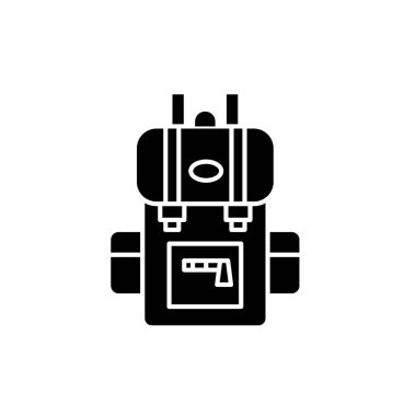 Sırt çantası siyah simge seyahat, izole arka plan tabelada vektör. Seyahat sırt çantası kavramı sembol, illüstrasyon 