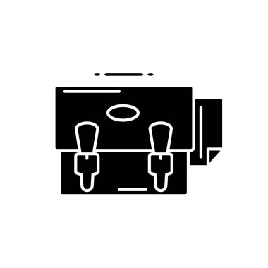 İş Portföy siyah kutsal kişilerin resmi, vektör izole arka plan üzerinde işareti. İş Portföy kavramı sembol, illüstrasyon 