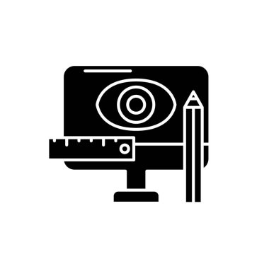 Metodoloji siyah simge tasarlamak, izole arka plan tabelada vektör. Tasarım metodolojisi kavramı sembol, illüstrasyon 