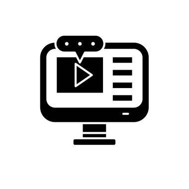 Video dersler siyah kutsal kişilerin resmi, vektör izole arka plan üzerinde işareti. Video dersler kavramı sembol, illüstrasyon 