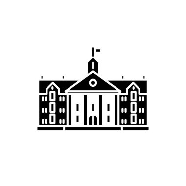 Üniversite siyah kutsal kişilerin resmi, vektör izole arka plan üzerinde işareti. Üniversite kavramı sembol, illüstrasyon 