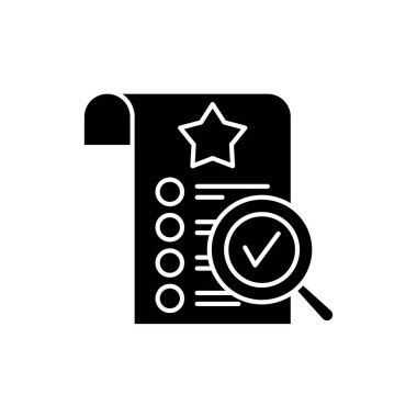 Kalite kontrol siyah simgesi, vektör izole arka plan üzerinde işareti. Kalite kontrol kavramı sembol, illüstrasyon 