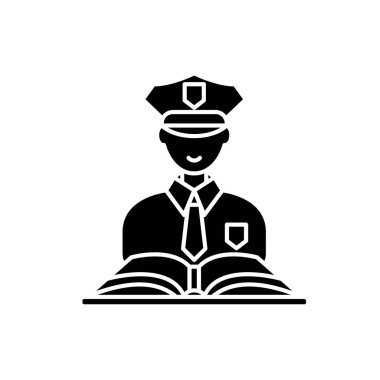 Ceza hukuku siyah kutsal kişilerin resmi, vektör izole arka plan üzerinde işareti. Ceza hukuku kavramı sembol, illüstrasyon 