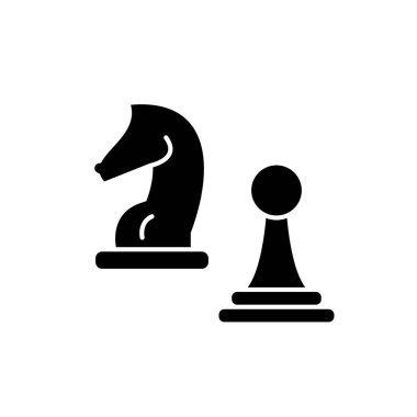 Knight ve siyah kutsal kişilerin resmi, vektör izole arka plan tabelada piyon. Knight ve piyon kavramı sembol, illüstrasyon 