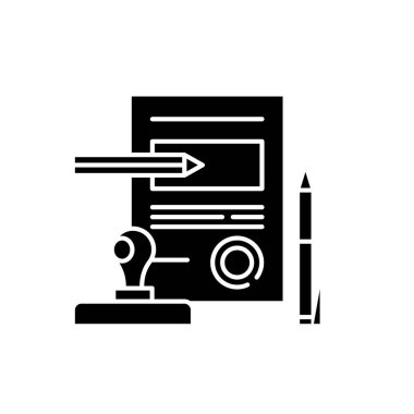 Bir sözleşme siyah simgesi imzalama, izole arka plan tabelada vektör. Bir sözleşme kavramı sembol, illüstrasyon imzalama 