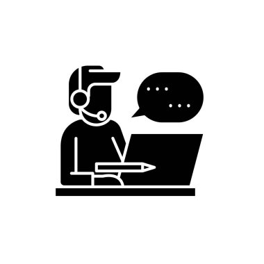 İstemci desteği siyah kutsal kişilerin resmi, vektör izole arka plan üzerinde işareti. İstemci desteği kavramı sembol, illüstrasyon 