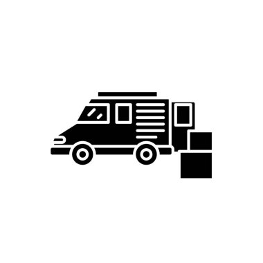 Mal teslim siyah kutsal kişilerin resmi, vektör izole arka plan üzerinde işareti. Mal teslim kavramı sembol, illüstrasyon 