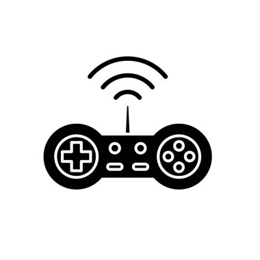 Oyun çubuğu siyah simgesi kablosuz, izole arka plan tabelada vektör. Kablosuz oyun çubuğu kavramı sembol, illüstrasyon 