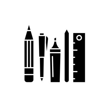 Araçlar siyah simgesi okul, izole arka plan tabelada vektör. Okul araçları kavramı sembol, illüstrasyon 