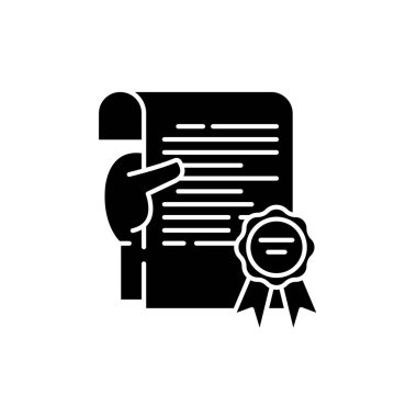 Bilim diploma siyah kutsal kişilerin resmi, vektör izole arka plan üzerinde işareti. Bilim diploma kavramı sembol, illüstrasyon 