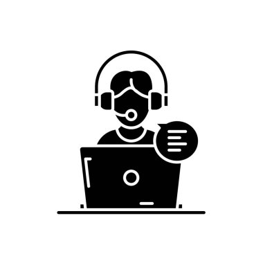 Online siyah simge danışmanlık, izole arka plan tabelada vektör. Online danışmanlık kavramı sembol, illüstrasyon 