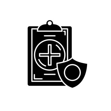 Sigorta siyah kutsal kişilerin resmi, vektör izole arka plan üzerinde işareti. Sigorta kavramı sembol, illüstrasyon 