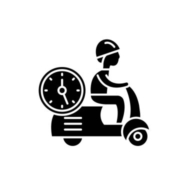 Kurye siyah simgesini hızlı, izole arka plan tabelada vektör. Hızlı kurye kavramı sembol, illüstrasyon 