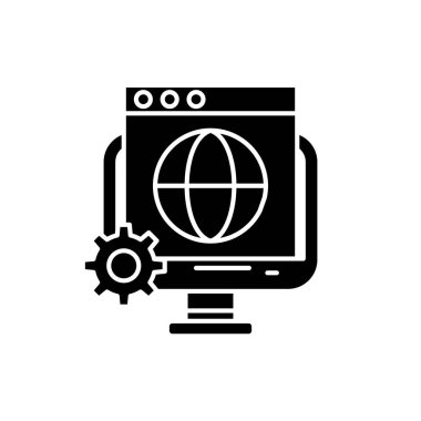 Küresel seo siyah kutsal kişilerin resmi, vektör izole arka plan üzerinde işareti. Küresel seo kavramı sembol, illüstrasyon 