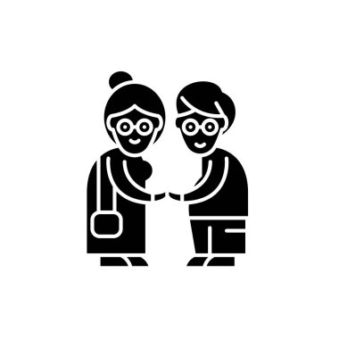 Emekliler siyah kutsal kişilerin resmi, vektör izole arka plan üzerinde işareti. Emekliler kavramı sembol, illüstrasyon 