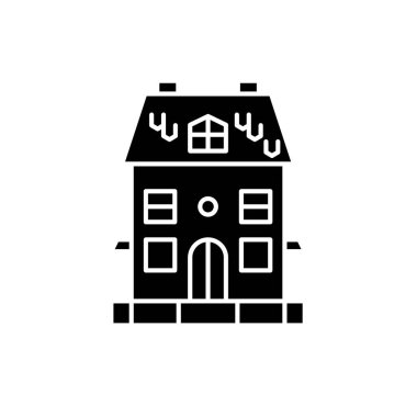 Şirin Müstakil Ev siyah kutsal kişilerin resmi, vektör izole arka plan üzerinde işareti. Şirin Müstakil ev kavramı sembol, illüstrasyon 