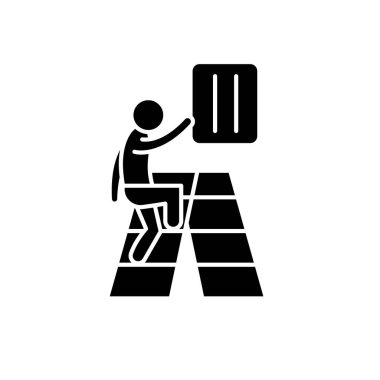 Kademeli gelişim siyah kutsal kişilerin resmi, vektör izole arka plan üzerinde işareti. Kademeli gelişim kavramı sembol, illüstrasyon 