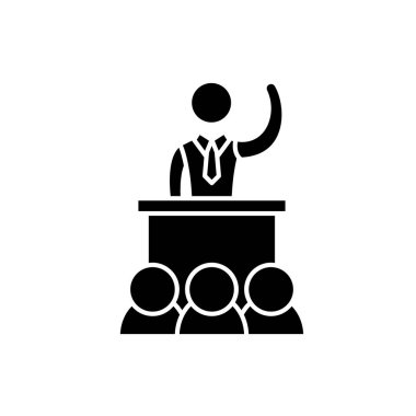 Siyasi performans siyah kutsal kişilerin resmi, vektör izole arka plan üzerinde işareti. Siyasi performans kavramı sembol, illüstrasyon 