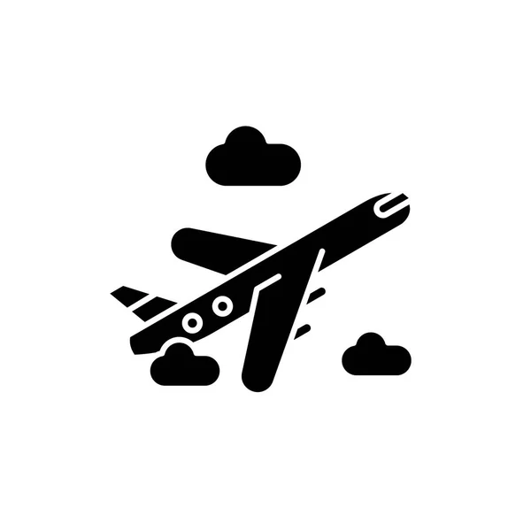 Livraison d'air icône noire, signe vectoriel sur fond isolé. Concept de livraison d'air symbole, illustration — Image vectorielle