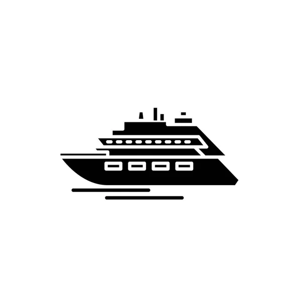 Luxe jacht zwarte pictogram, vector teken op geïsoleerde achtergrond. Luxe yacht concept symbool, afbeelding — Stockvector