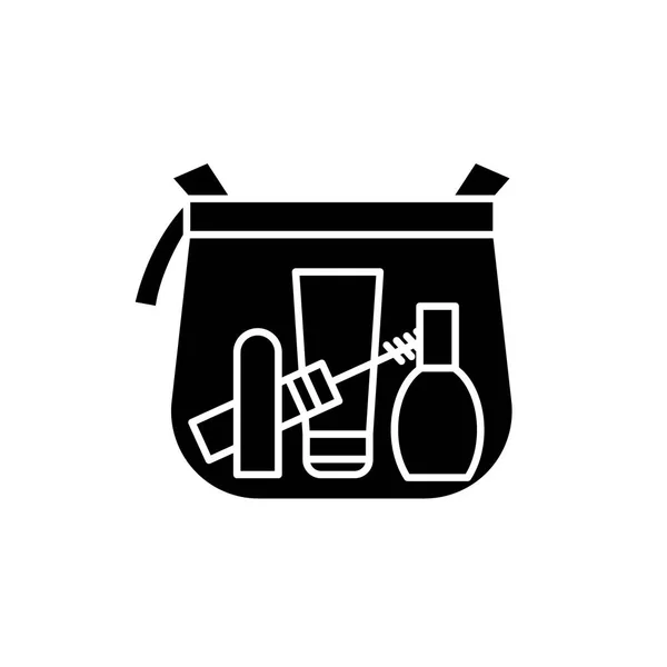 Make-up tas zwart pictogram, vector teken op geïsoleerde achtergrond. Make-up tas concept symbool, afbeelding — Stockvector