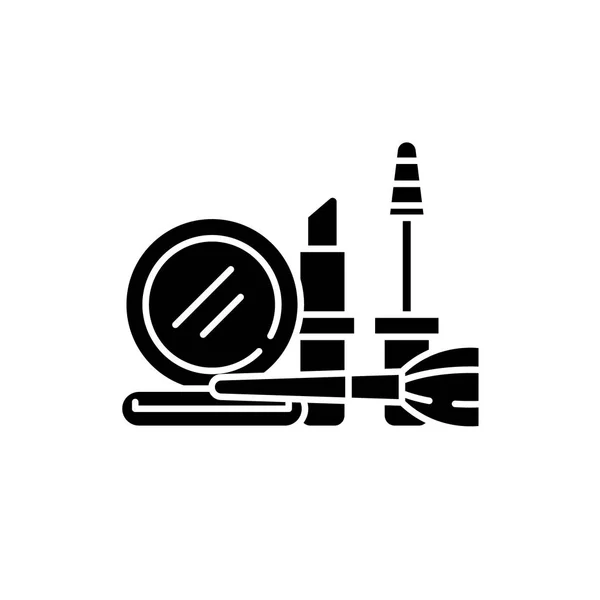 Cosméticos y maquillaje icono negro, signo vectorial sobre fondo aislado. Símbolo de concepto de cosméticos y maquillaje, ilustración — Vector de stock