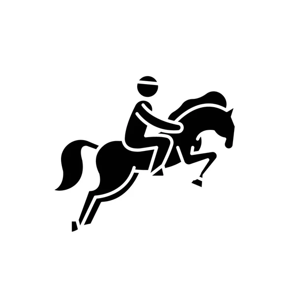 Carreras de caballos icono negro, signo de vector en el fondo aislado. Concepto de carreras de caballos símbolo, ilustración — Vector de stock