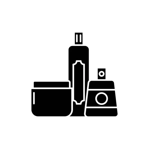 Cosmetici negozio icona nera, segno vettoriale su sfondo isolato. Simbolo di concetto di negozio di cosmetici, illustrazione — Vettoriale Stock
