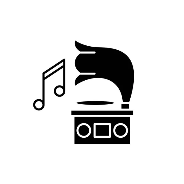 Gramophone icône noire, signe vectoriel sur fond isolé. Concept de gramophone symbole, illustration — Image vectorielle