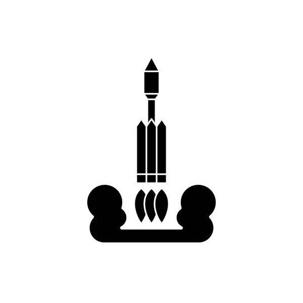 Lanzamiento de cohetes en el espacio icono negro, signo de vector en el fondo aislado. Lanzamiento de cohetes en el espacio concepto símbolo, ilustración — Vector de stock