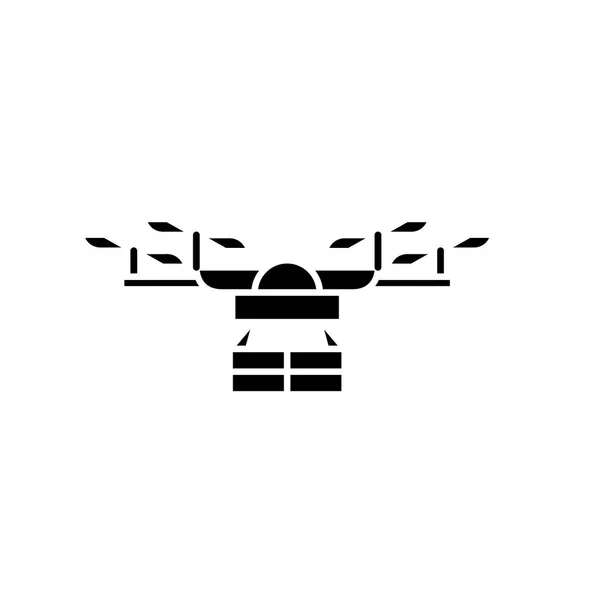 Drone icono negro, signo de vector en el fondo aislado. Símbolo de concepto de dron, ilustración — Vector de stock
