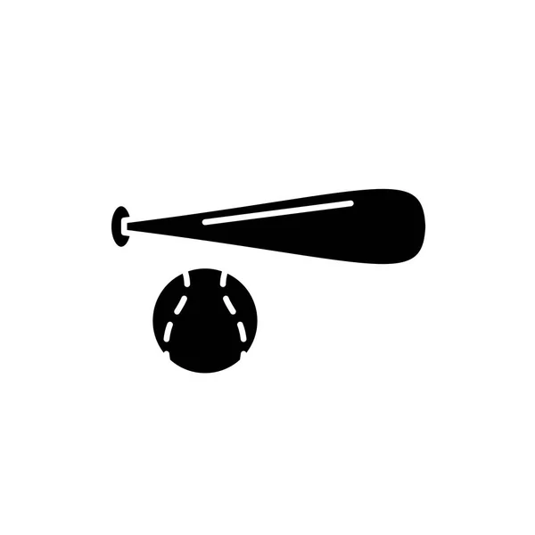 Bate de béisbol y bola icono negro, signo vectorial sobre fondo aislado. Bate de béisbol y símbolo de concepto de pelota, ilustración — Vector de stock