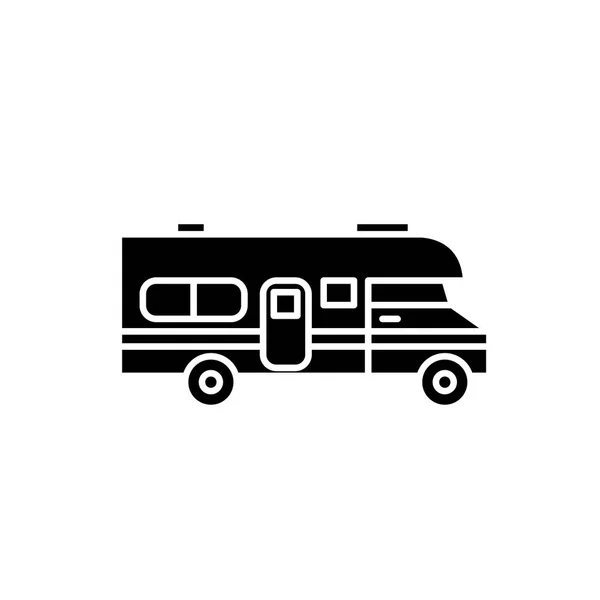 Caravan auto zwart pictogram, vector teken op geïsoleerde achtergrond. Caravan auto concept symbool, afbeelding — Stockvector