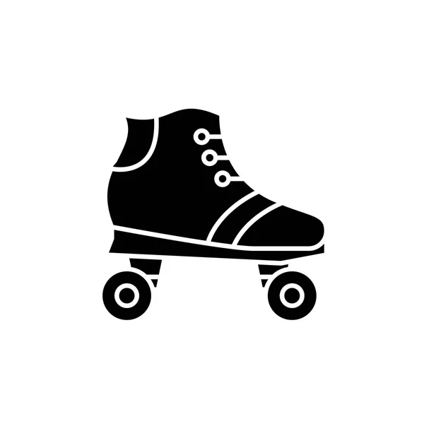 Roller patins ícone preto, sinal de vetor em fundo isolado. Símbolo de conceito de patins de rolo, ilustração — Vetor de Stock