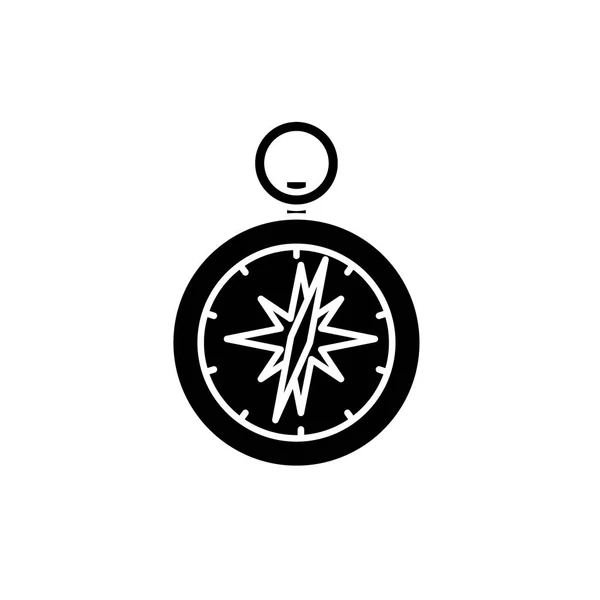 Bussola icona nera, segno vettoriale su sfondo isolato. Bussola concetto simbolo, illustrazione — Vettoriale Stock