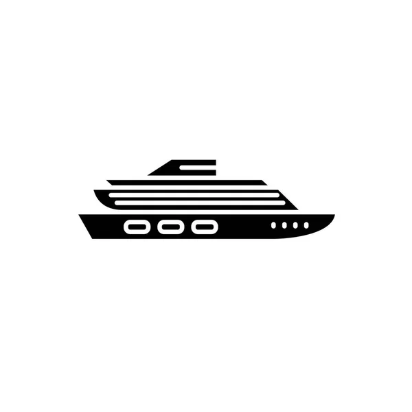 Travel cruise schip zwart pictogram, vector teken op geïsoleerde achtergrond. Reizen cruise schip concept symbool, afbeelding — Stockvector